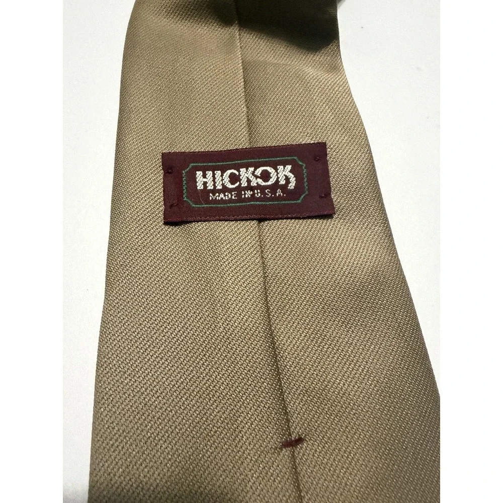 Hickok Vintage Mens Tie Made in USA Olive Tan Taupe Twill Textured Necktie